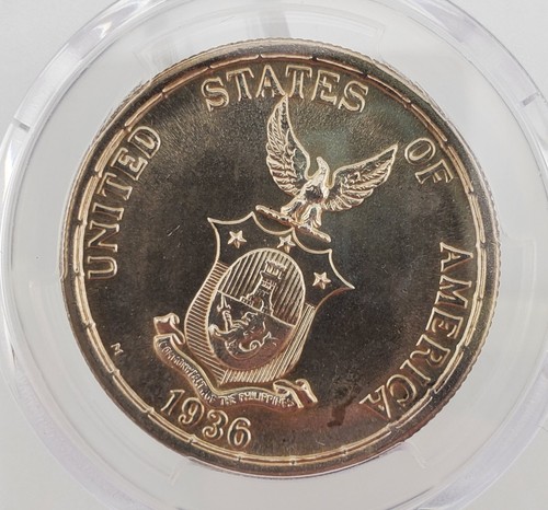 GEM BU LUSTER 1936 M Philippines Silver Peso Roosevelt Quezon PCGS Ms64 - Picture 4 of 4