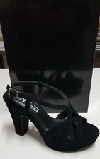 LOREN Sandalo con platò Alta Qualità Italiana Camoscio Nero Tacco 100 n° 35