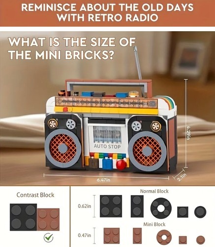 Retro Tape Radio Building Block Set – Vintage Boombox Mini Model - Picture 8 of 11