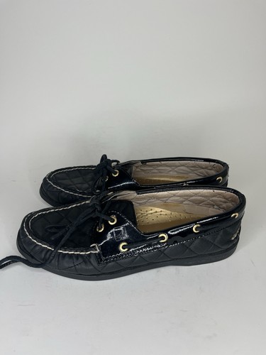sperry top sider Boat Shoes Women Size 7.5M Black Quilted Leather - Picture 3 of 16