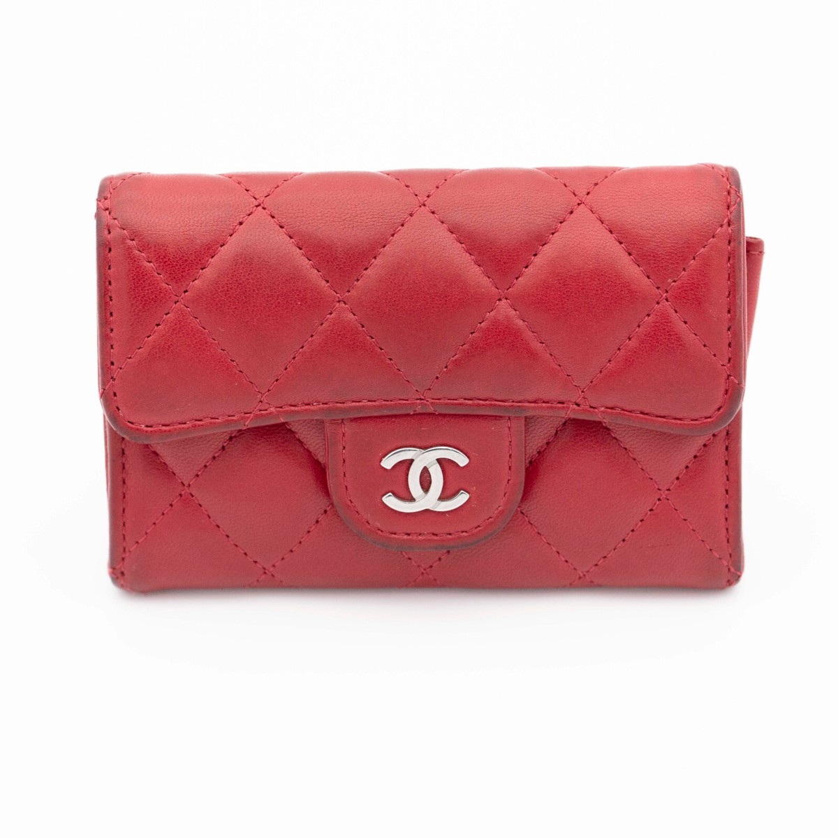 激レア❤️CHANEL❤️ヴィンテージ❤️ミニ財布❤️小銭入れ　レッド Chanel Red Quilted Caviar Classic Flap Card Holder Light Gold