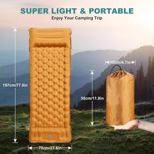 Camping Sleeping Pad with Pillow Inflatable Air Mat Sleep Mattress For Outdoor - Picture 45 of 50