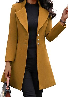 Women's Elegant Lapel Collar 3-Button Faux Wool Midi Coat Jacket