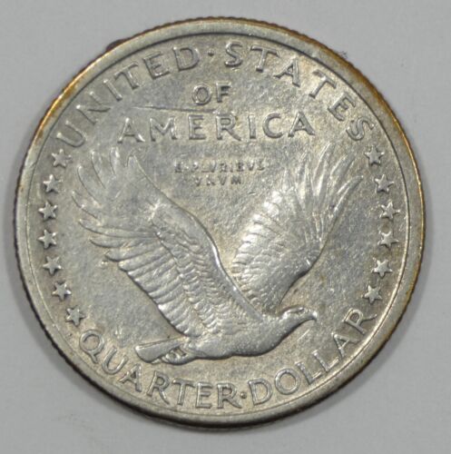 Cuarto de dólar Standing Liberty 1917-D Ty-1 casi sin circular plata 25c - Imagen 2 de 4