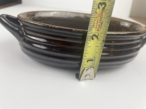 Crate & Barrel Oblong Bowl Brown Stoneware Double Handles - Picture 6 of 11