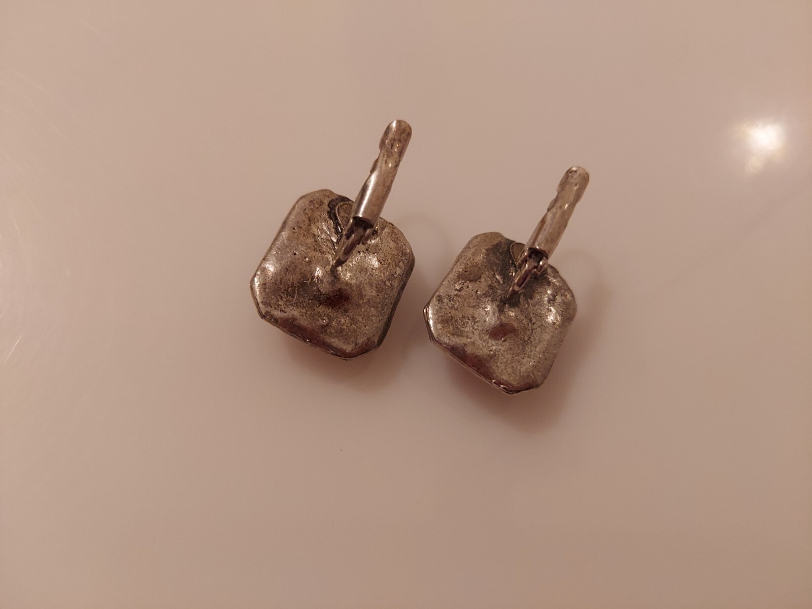 rectangular drop earrings brown stone w/ faux mar… - image 4