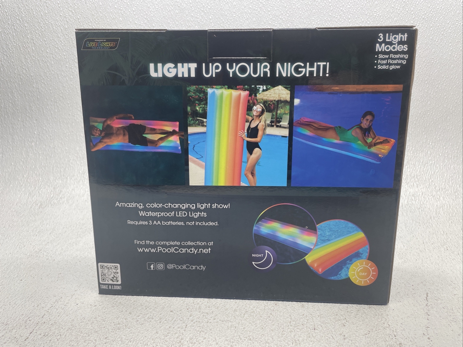 Light Up Swimming Pool Lounger Raft, 74”x30”Pool Floaty,Rainbow. Heavyweight.