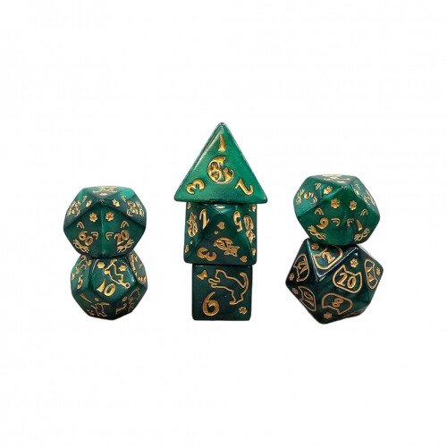 Dice Set Multicoloured - Cat (Green/Gold )(7 ) - Bild 1 von 1