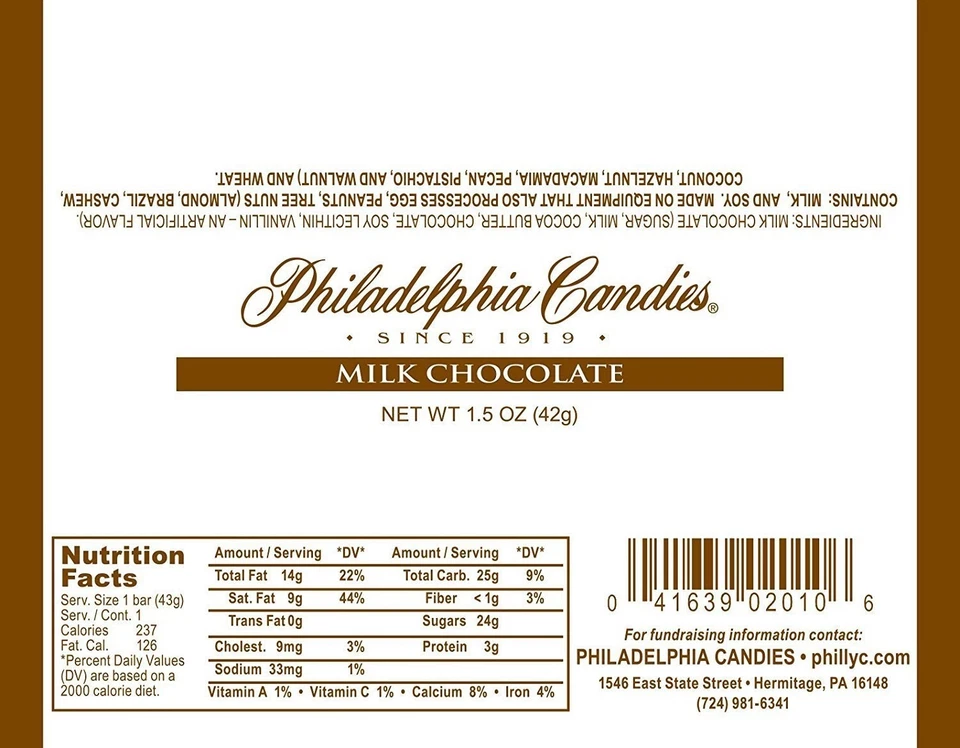 Barra de chocolate con leche Philadelphia Candies 1,5 onzas, juego de 30 dulces para recaudación de fondos Foto 2 de 4
