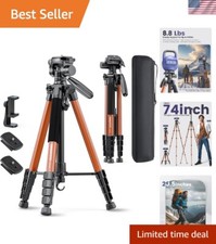 74-Inch Lightweight Aluminum Tripod with 360 Head - Wear-Resistant Orange Design