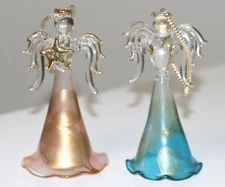 ❤ vintage acrylic lucite angel ornaments trumpet shapes blue pink 3 3/4" tall 