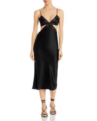 alexanderwang - Women's Lace Cutout Slip Dress In Silk Charmeuse Black