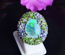 Triplet Fire Opal Gemstone Ring Sterling Silver Sapphire Chrome Diopside Jewelry