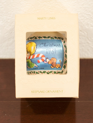 1981 MARTY LINKS CARTOON UNBREAKABLE SATIN HALLMARK CHRISTMAS ORNAMENT MIB