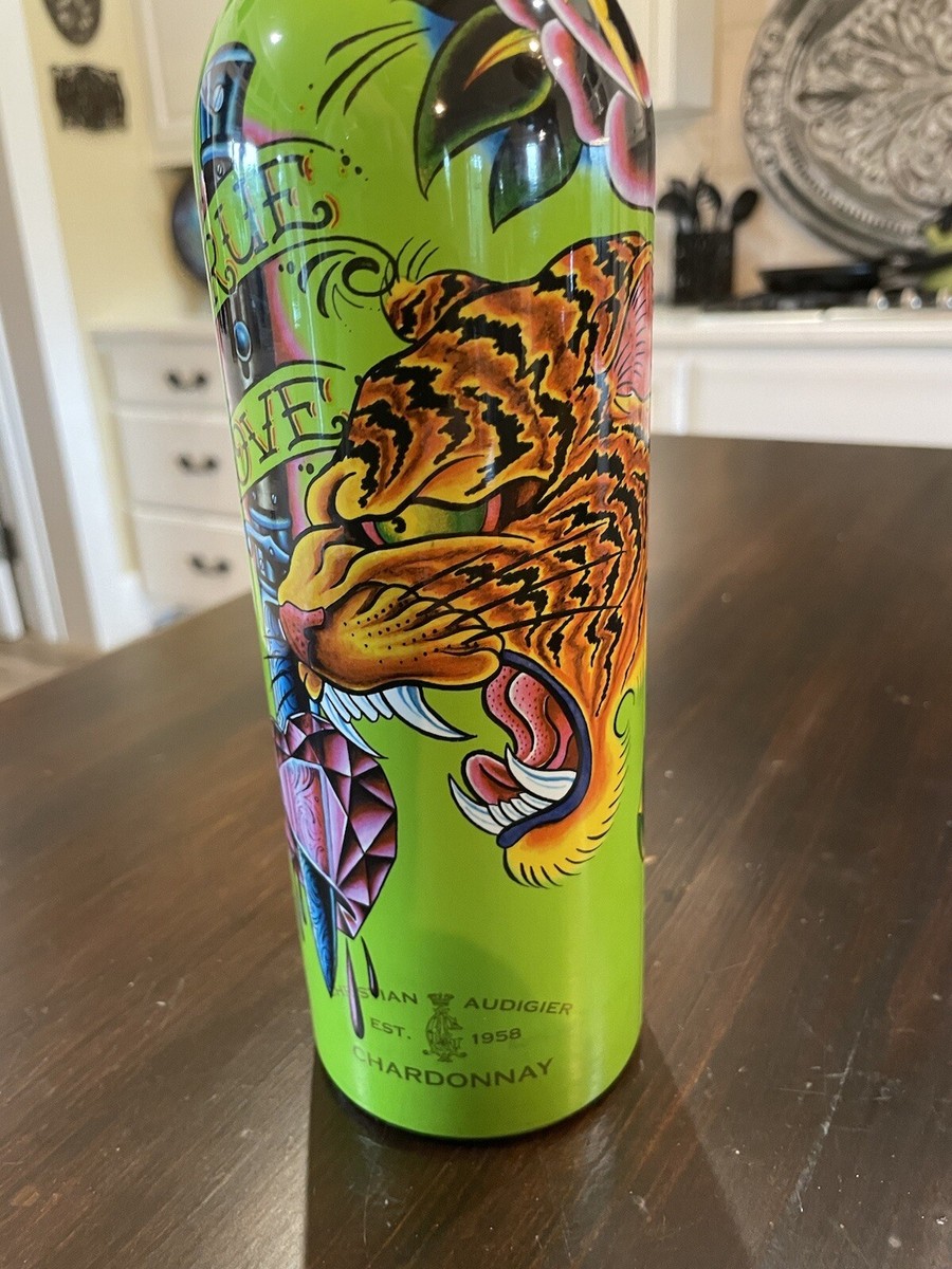 RARE CHRISTIAN AUDIGIER ED HARDY GRAPHIC ART GLASS BOTTLE True