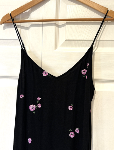 Equipment Femme Womens Slip Dress L Black Floral Print Maxi High Low Elegant - Picture 4 of 12