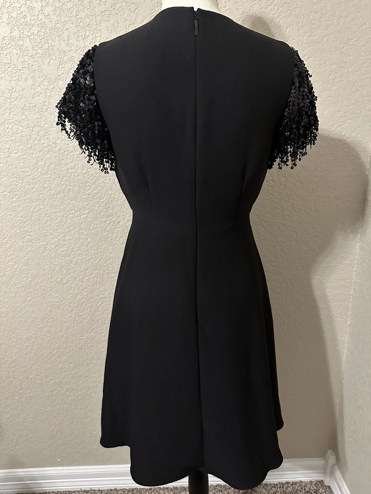 Abito Kate Spade New York nero paillettes frange swing taglia 4 prezzo al pubblico consigliato $245