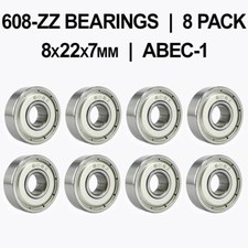 608-ZZ Shielded Ball Bearings 8x22X7mm - 8 pack - Chrome Steel - ABEC-1