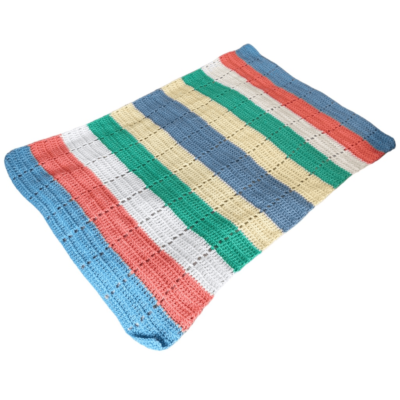 Cuddledown Hospitality Striped Knit Throw Blanket Blue Pink Green Yellow  White