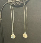 925 Sterling Silver Threader Earrings Teardrop Gemstone Rainbow Moonstone Gems