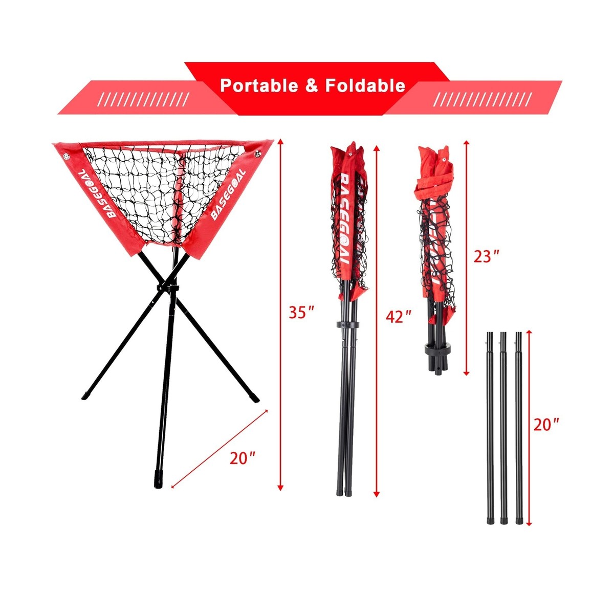 Tee De Frappage Baseball/softball BaseGoal – Portable Avec Trépied, Pour Adulte