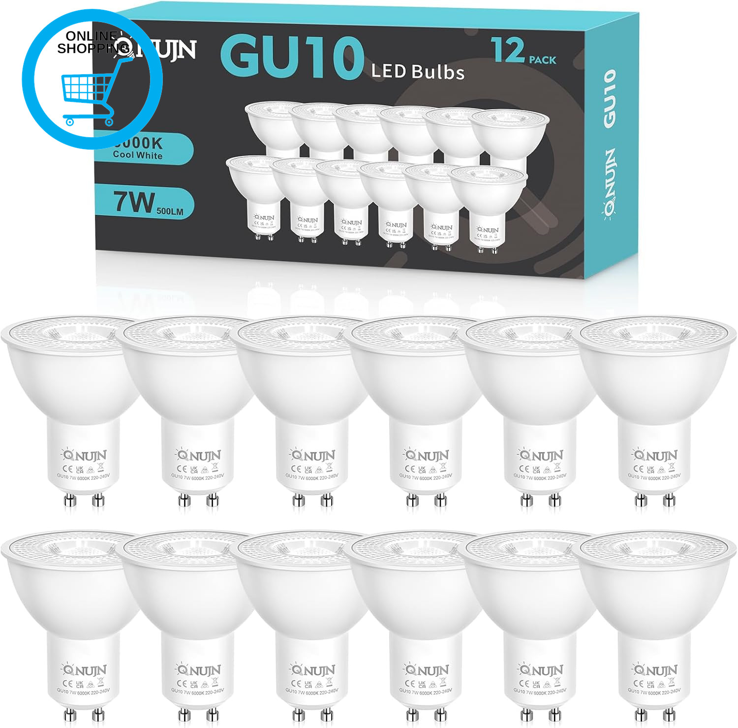 GU10 LED Bulbs, Cool White 6000K LED Light Bulbs,7W 500Lm Energy Saving GU10 Bul