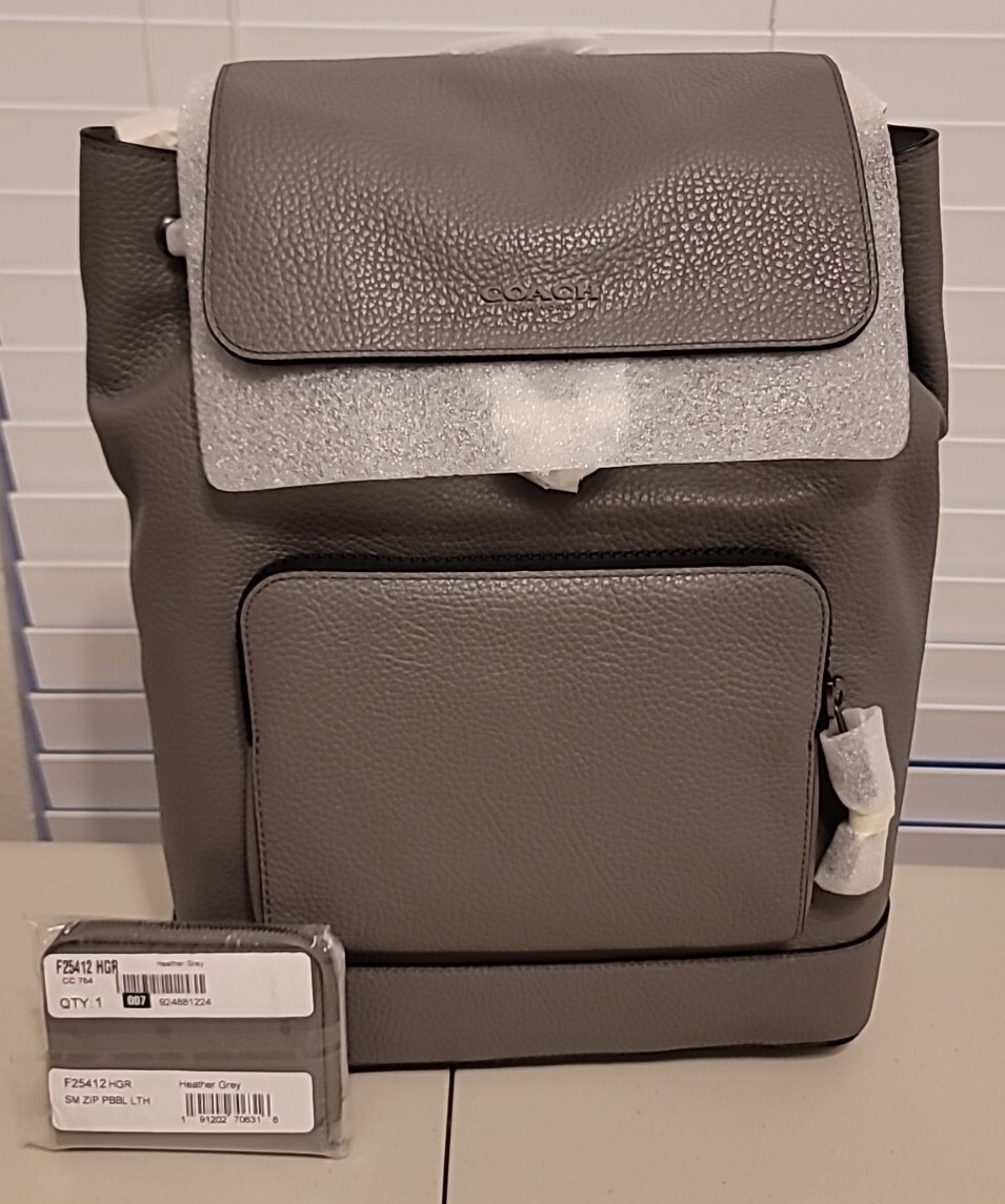 🔥NWT $700 COACH TURNER BACKPACK WALLET SET IN GREY PEBBLE