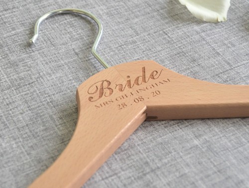 Personalised Engraved Wedding Wooden Hangers / Natural / White - Bride / Groom - Picture 4 of 8