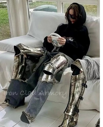 Medieval Greaves Leg Guard Knight Boots Shoes Knight Armor 18 Guage Steel Gaurd - Picture 4 of 5