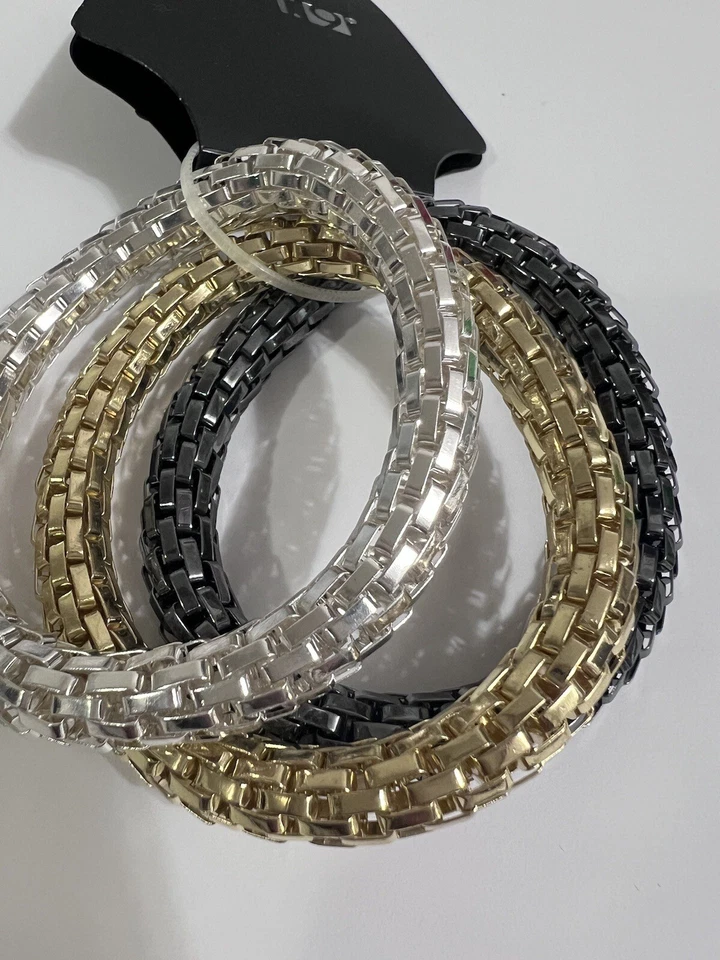 Apt 9 - Juego de 3 pulseras para mujer son negras, plateadas y doradas Foto 2 de 3