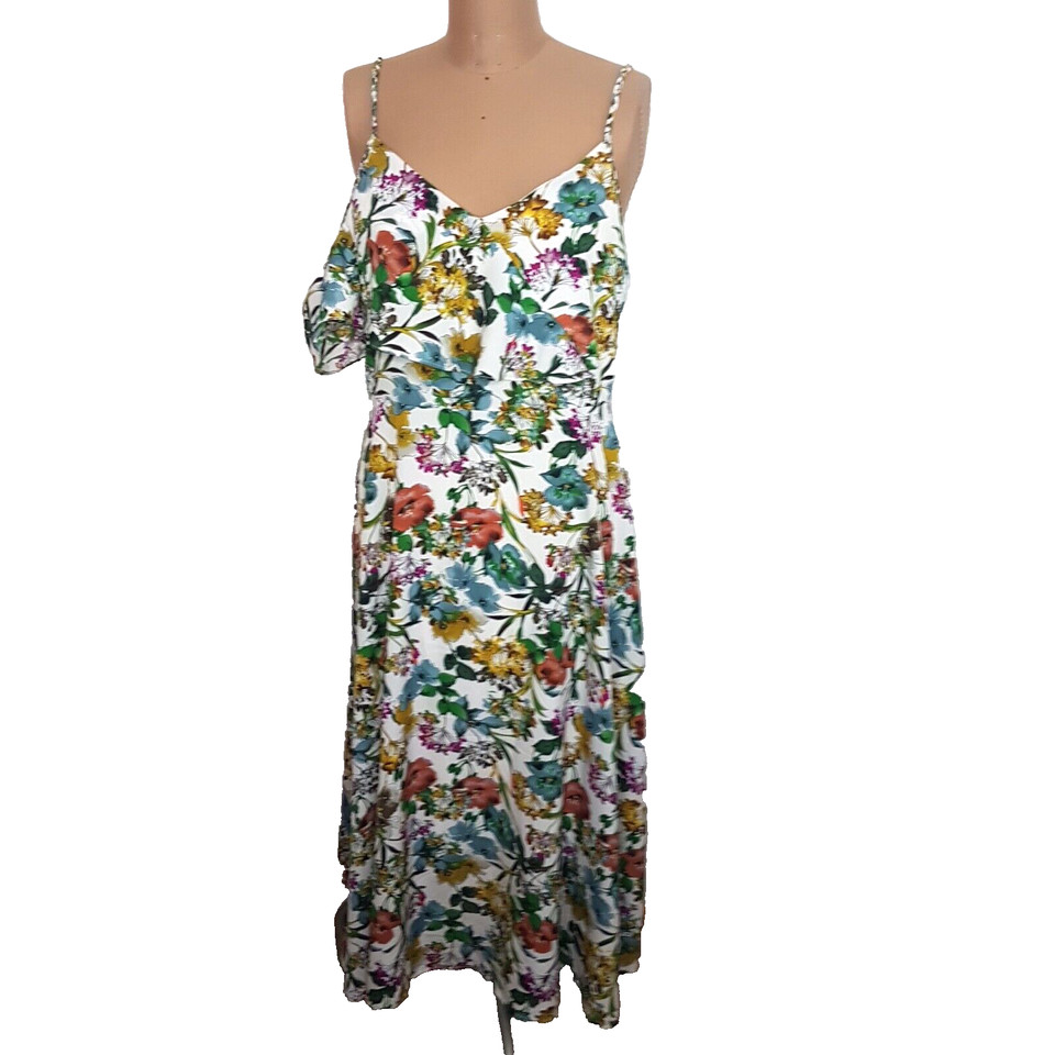 Otto Mode Floral Maxi Sundress SZ 14 Assymetrical Dress Cold Shoulder Lined