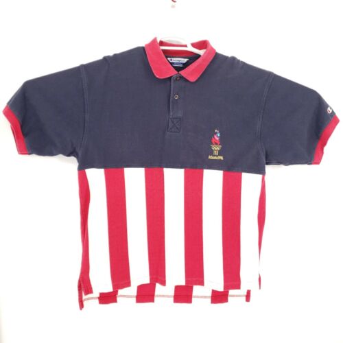 VTG CHAMPION Atlanta 1996 Olympics USA Stars Stripes Flag Polo Shirt 90s XL