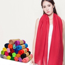 Girl Women's Pure Candy Long Crinkle Soft Cotton Voile Scarf Wraps Shawl Scarves