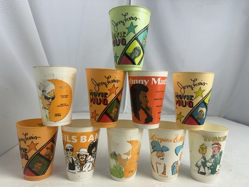 Vintage 70’s 7/11 Slurpee Cup Lot 10 Cups J. Geils Band Jerry Lewis Johnny Mathi