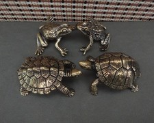 2 Pairs Solid Brass Turtles and Frogs Figurin...
