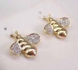 Authentic Real Moissanite 0.50Ct Round Cut Petite Bee Stud Earrings 14K Yellow Gold Plated