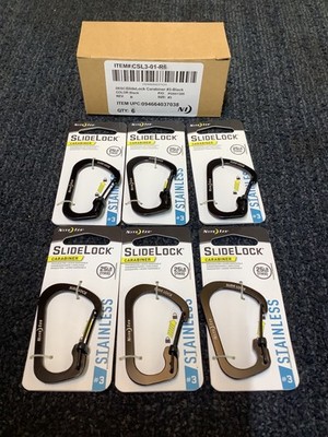 Nite Ize SlideLock  Carabiner Stainless Size 3 Black CSL3-01-R6 Box of 6 NEW
