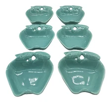 VTG Hoenig Of California Pottery Turquoise Apple Bowls (Set Of 6)