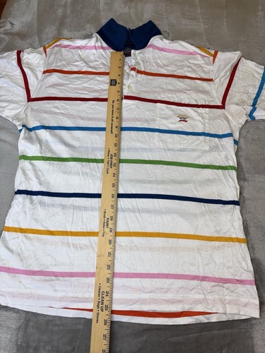 Paul & Shark Yachting Golf Polo Shirt Mens L White Multicolor Stripe Made Italy - Picture 7 of 23