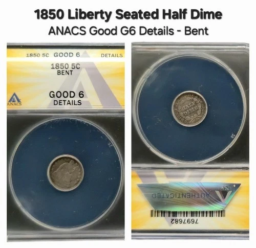 1850 H10c Liberty Seated Half Dime ANACS Good 6 Details - Bent