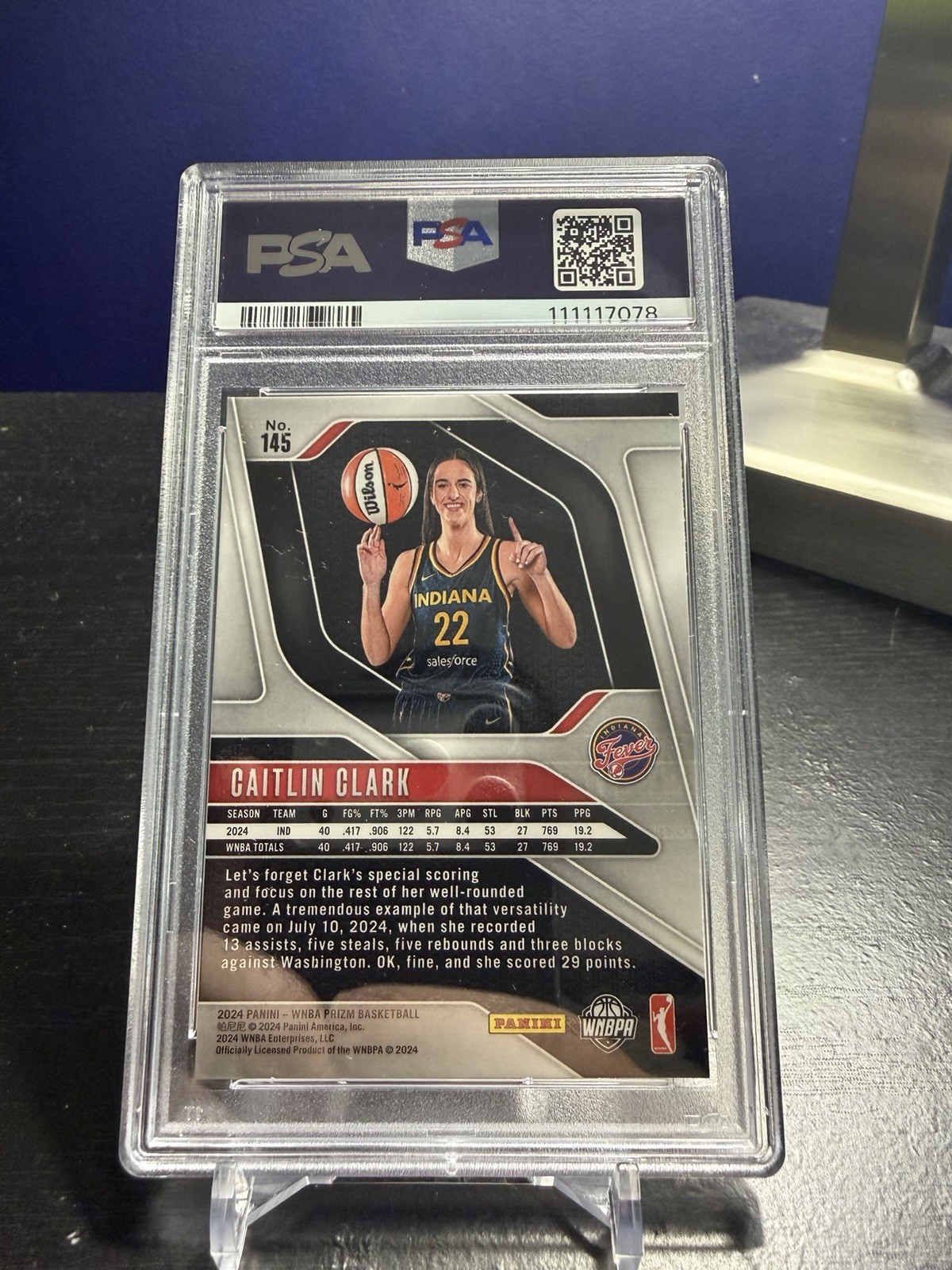 Panini Prizm WNBA Caitlin Clark Rookie Base #145 Indiana Fever PSA view 2