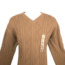 Lyle Scott Scotland Men's Brown Cable Knit V Neck Sweater XL 100 Cotton
