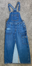 American Eagle Overall Denim Maxi Dress M Cargo Pocket Front Slit 90s