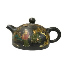 Vintage Chinese Black Golden Graphic Zisha Clay Teapot Art Display GB135