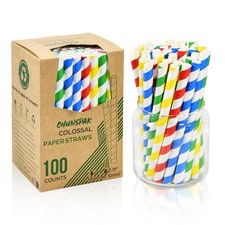10mm Wide 6" Short Fat Colorful Striped Paper Drinking Straws Disposable 10...