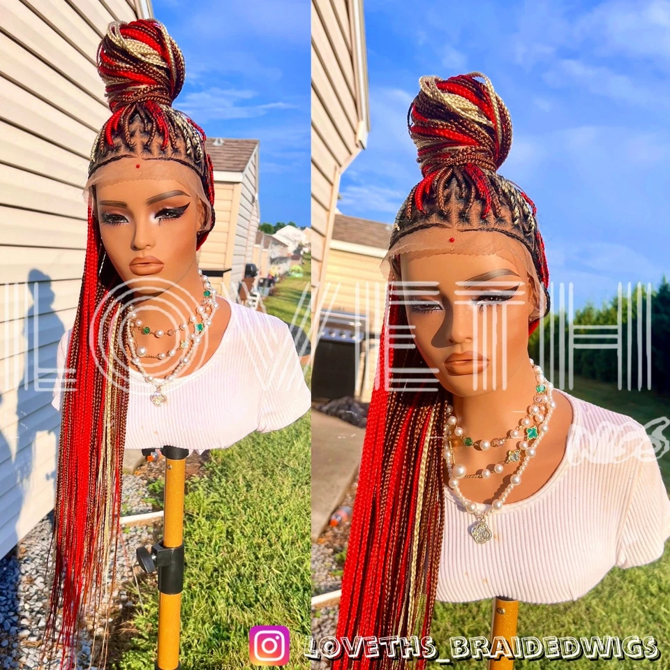 Ships next day(2days SHIPPING)Brown Full lace Braided wig, knotless braids - Image 3 of 4