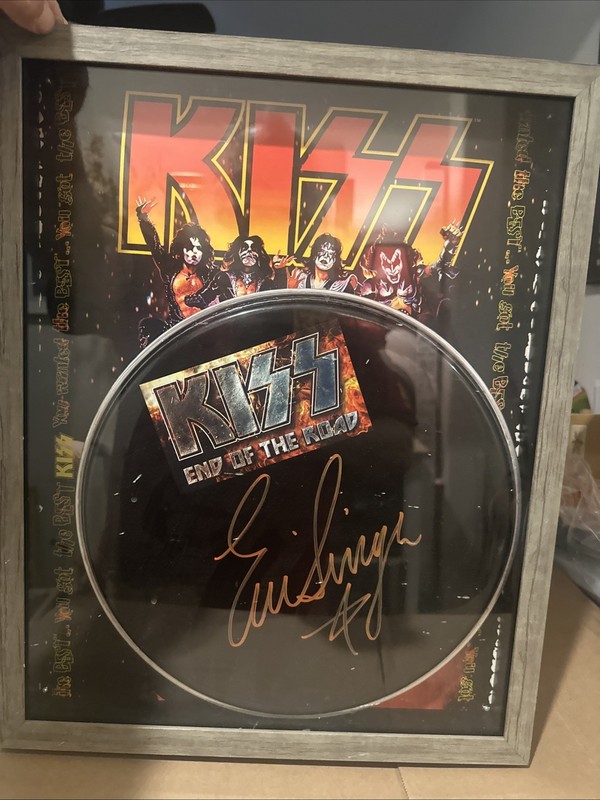 KISS Eric Singer Autographed Drum Head - 3/2020  (framed Shadow Box) + Poster