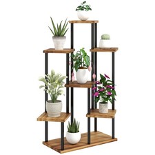 Outsunny 5 Tier Plant Stand, Tall Steel Wood Plant Shelf, Carbonised Finish