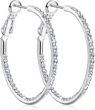 14K Gold Hoop Earrings for Women Hypoallergenice 35mm Rhinestone Hoop Ea...