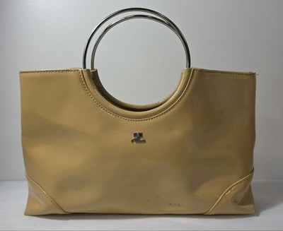 Courreges Beige Handbag Ring Handle Shiny Faux Leather Vintage Y2K Designer Bag
